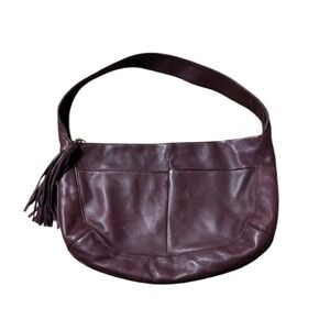 HOBO Plum Eggplant Leather‎ Shoulder Bag Tassel Accent